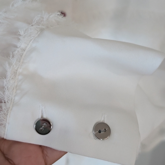 Alfani White Textured Blouse V-Neck Long Sleeve - Picture 15 of 16